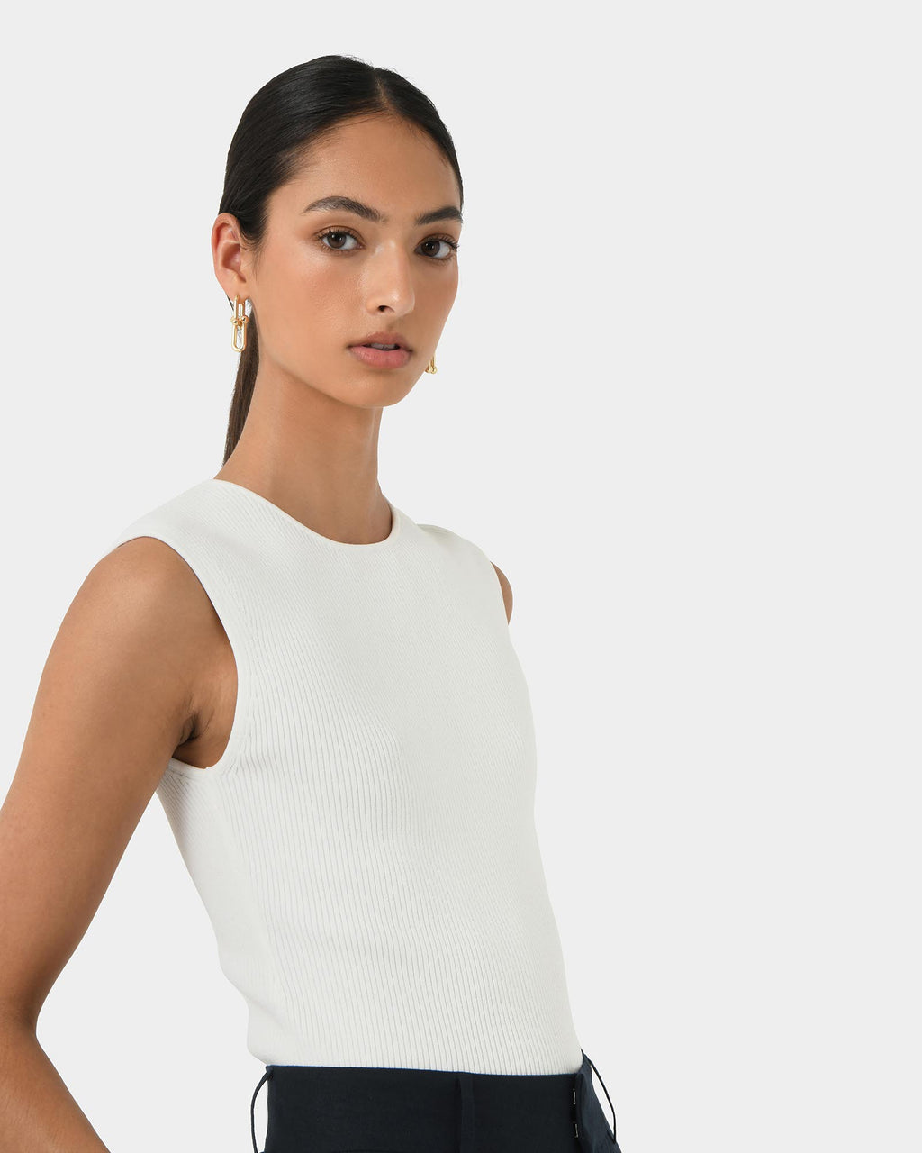 Viviana Sleeveless Knit Top in ivory — side view