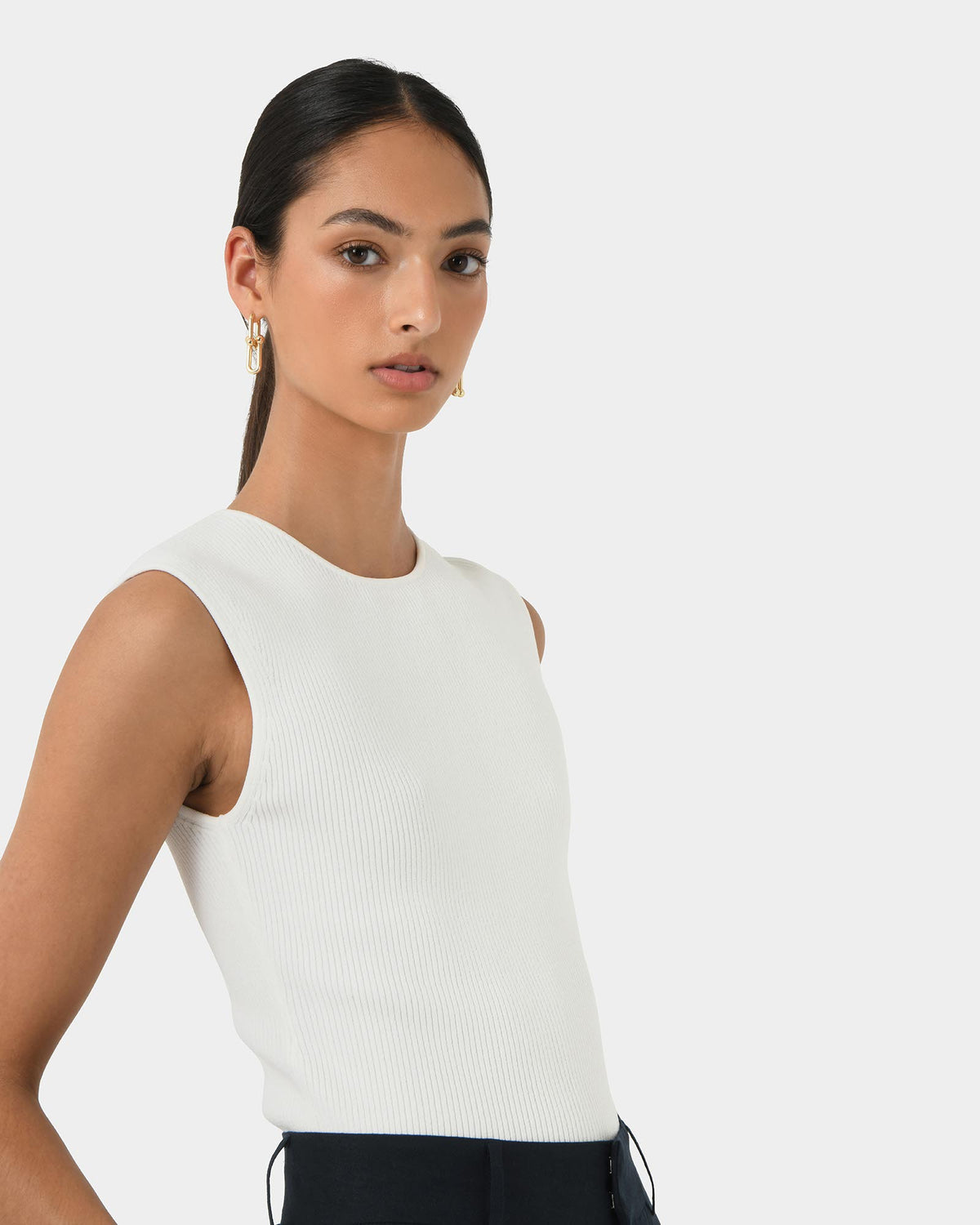 Viviana Sleeveless Knit Top in ivory — side view