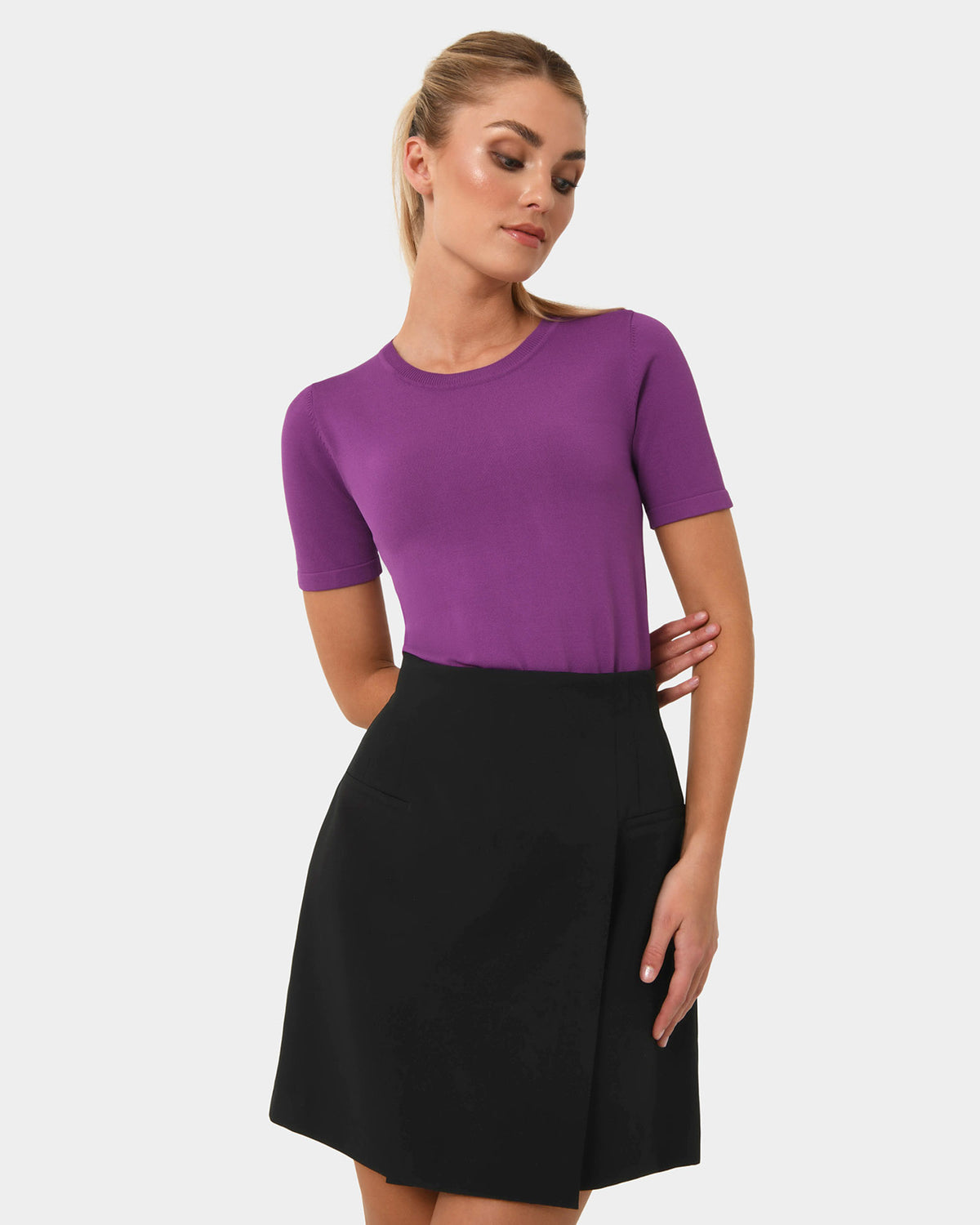 Cindy Short Sleeve Knit Top in grape — close-up view 2
