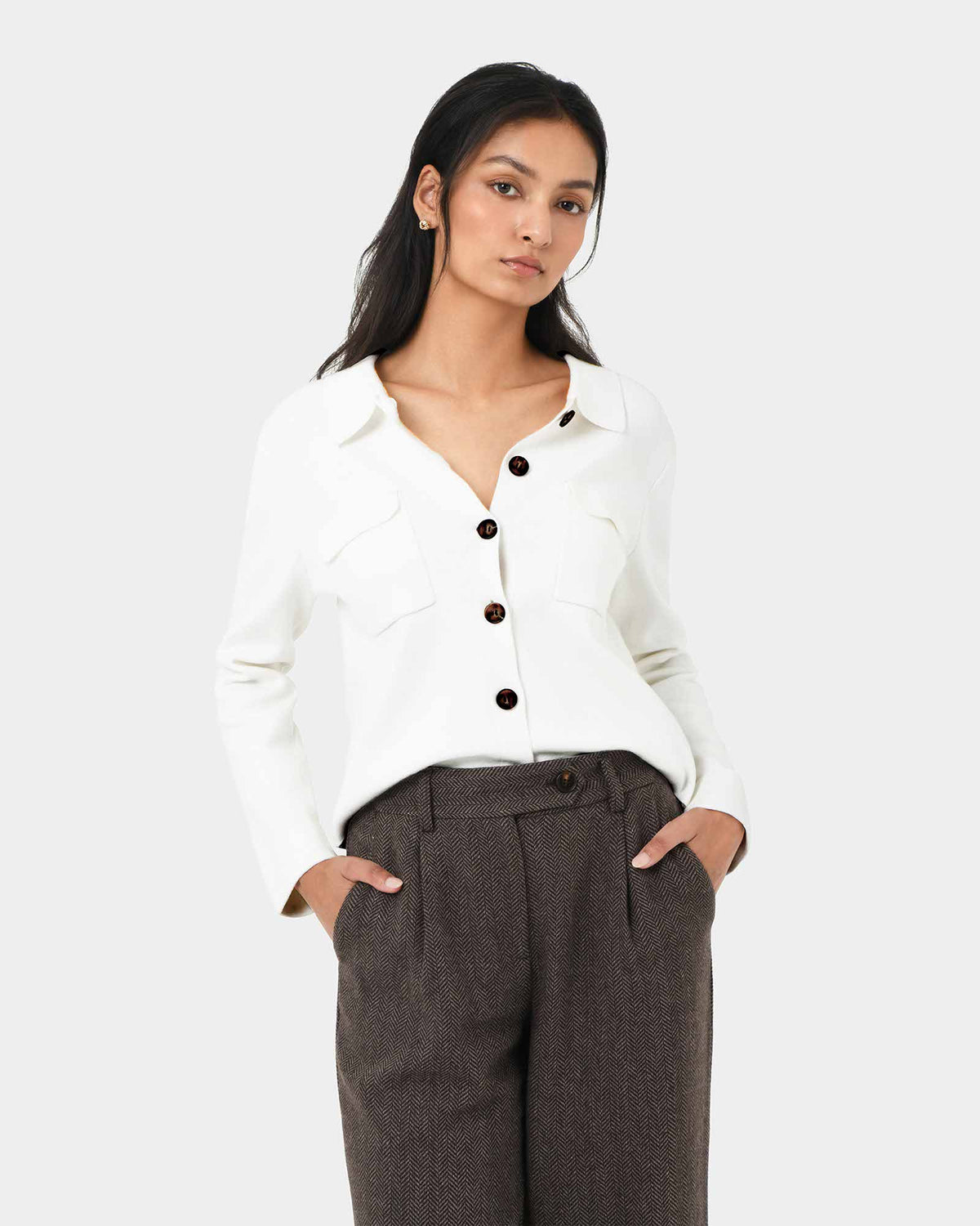 Willow Collar Cardigan in ivory — view 2
