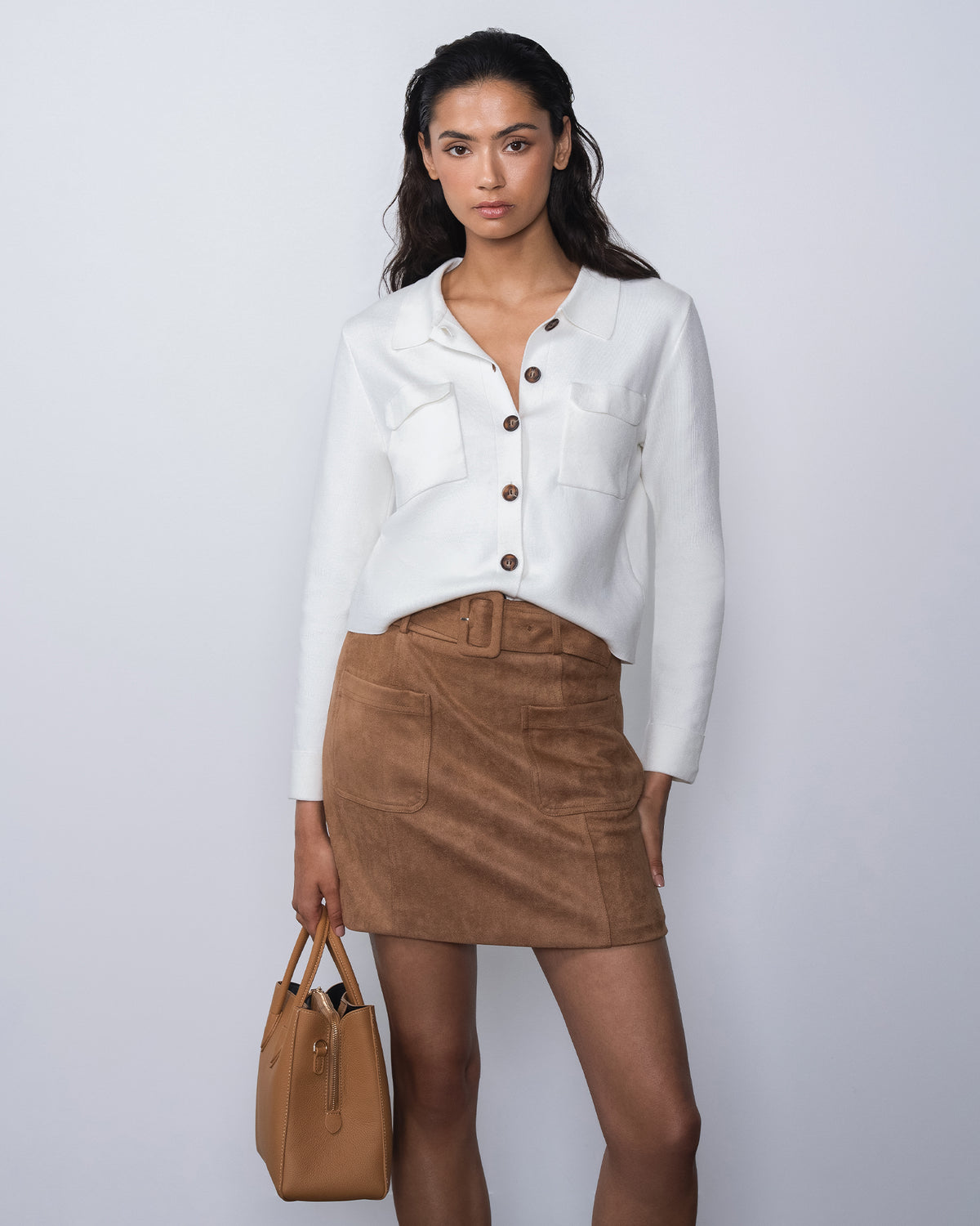 Willow Collar Cardigan in ivory — view 3