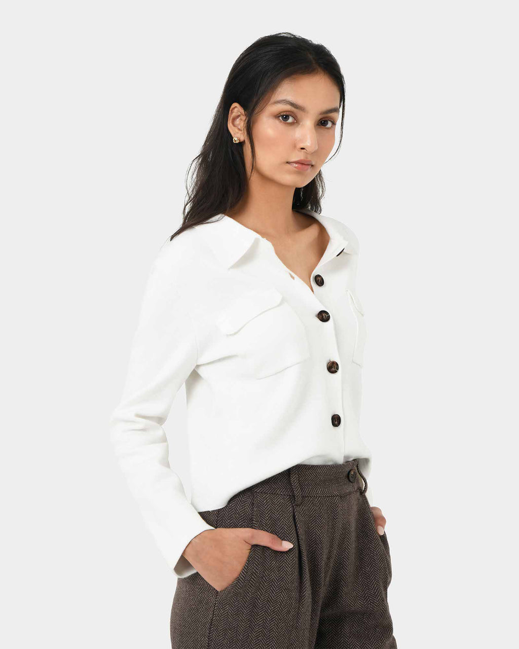 Willow Collar Cardigan in ivory — view 5