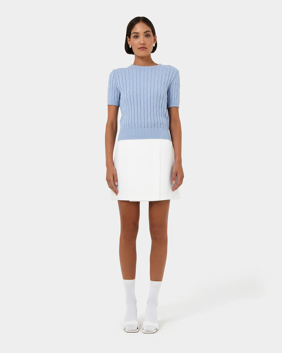 Anita Short Sleeve Cable Knit in powder blue — full-length view