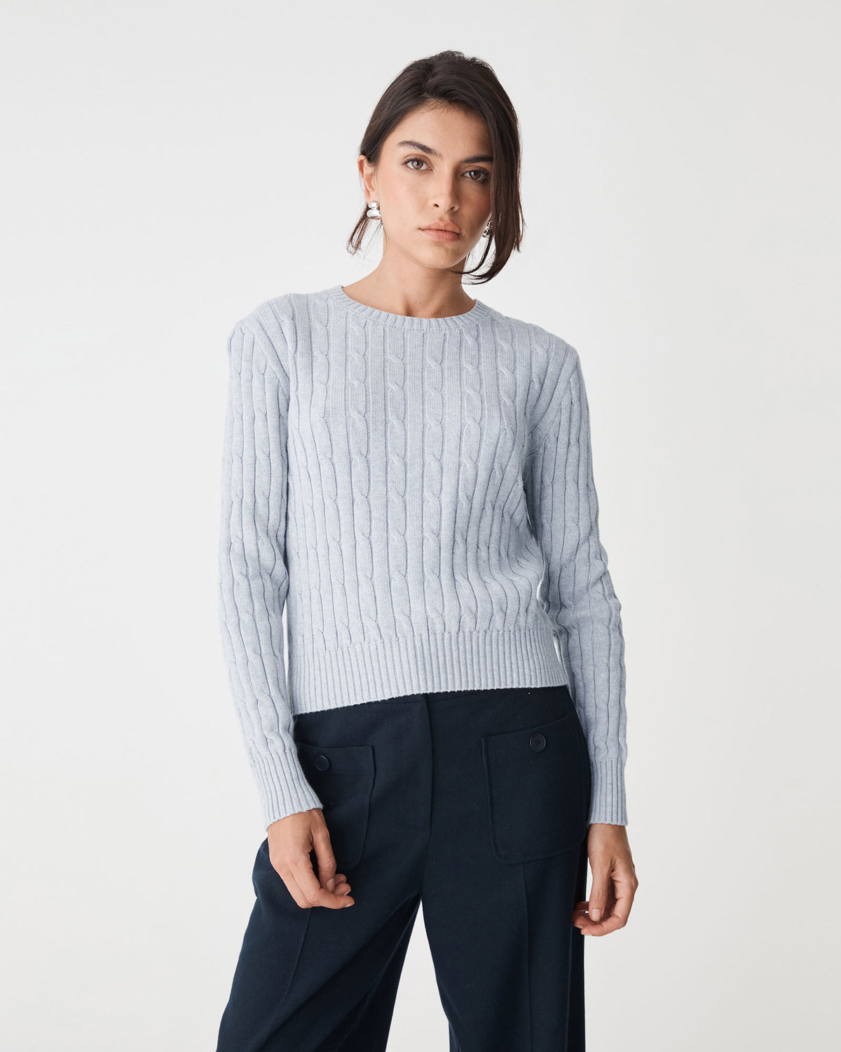 Juanita Cotton Cable Knit in ash marle — close-up view
