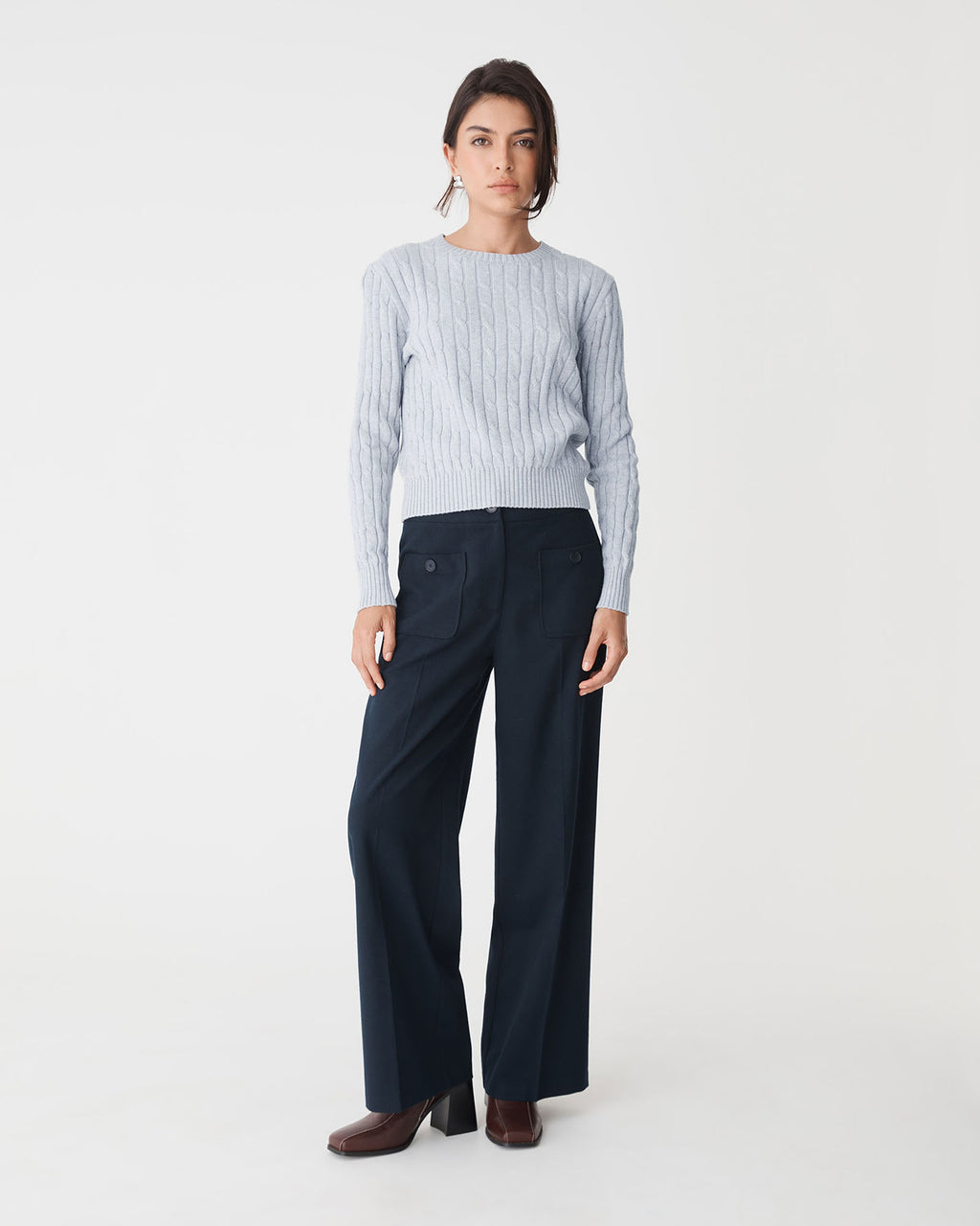 Juanita Cotton Cable Knit in ash marle — full-length view