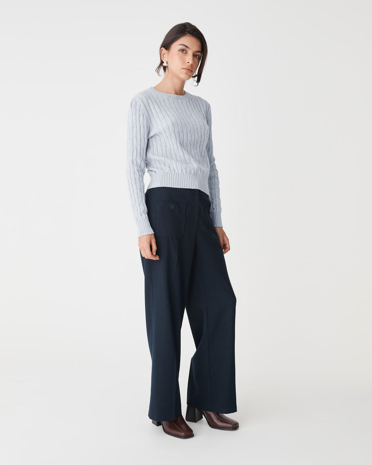 Juanita Cotton Cable Knit in ash marle — side view