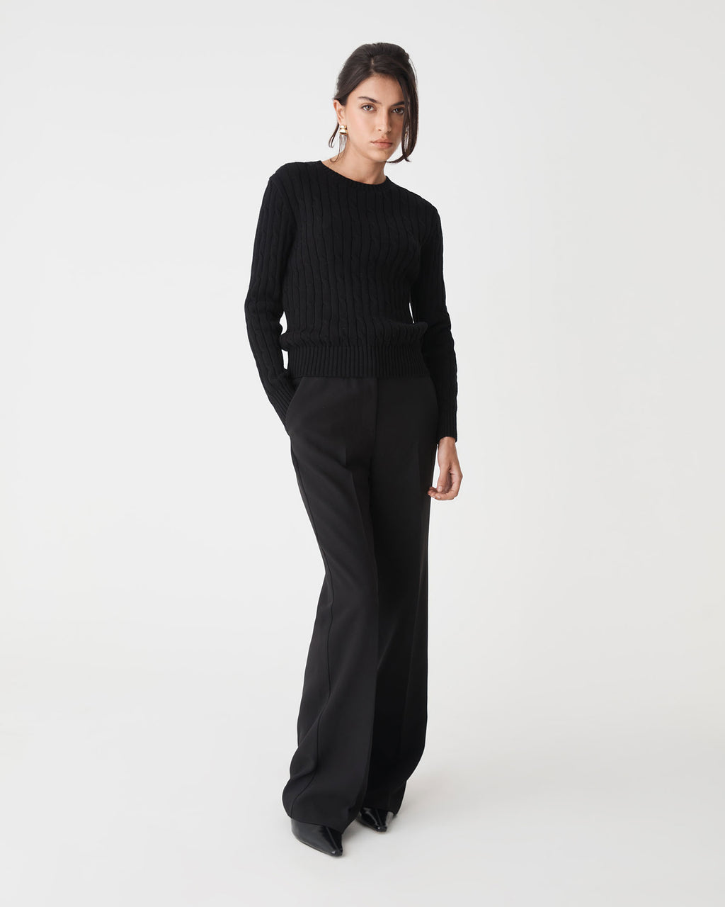 Juanita Cotton Cable Knit in black — full-length view