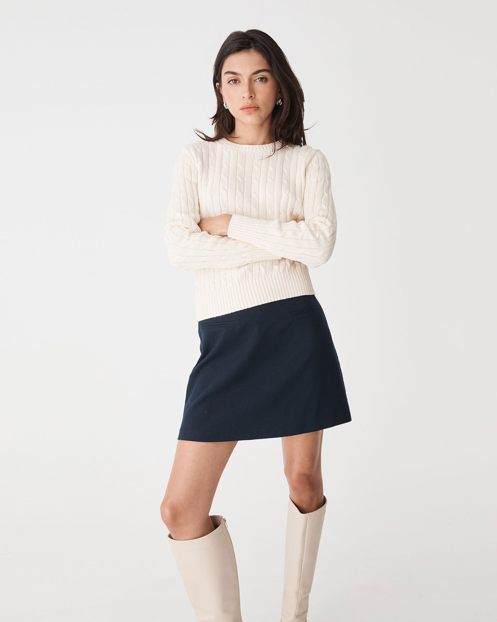 Juanita Cotton Cable Knit in ecru — close-up view