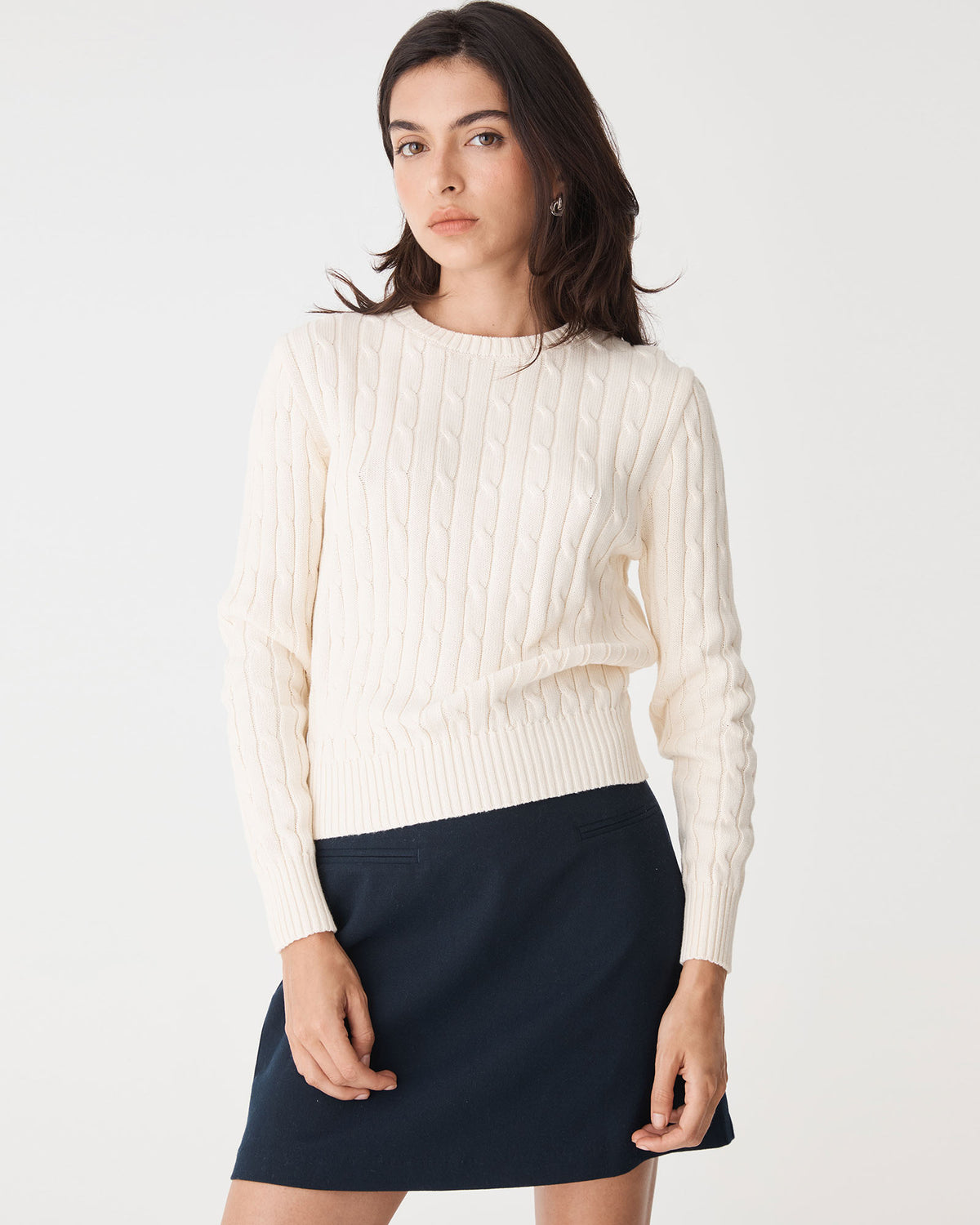 Juanita Cotton Cable Knit in ecru — close-up view 2
