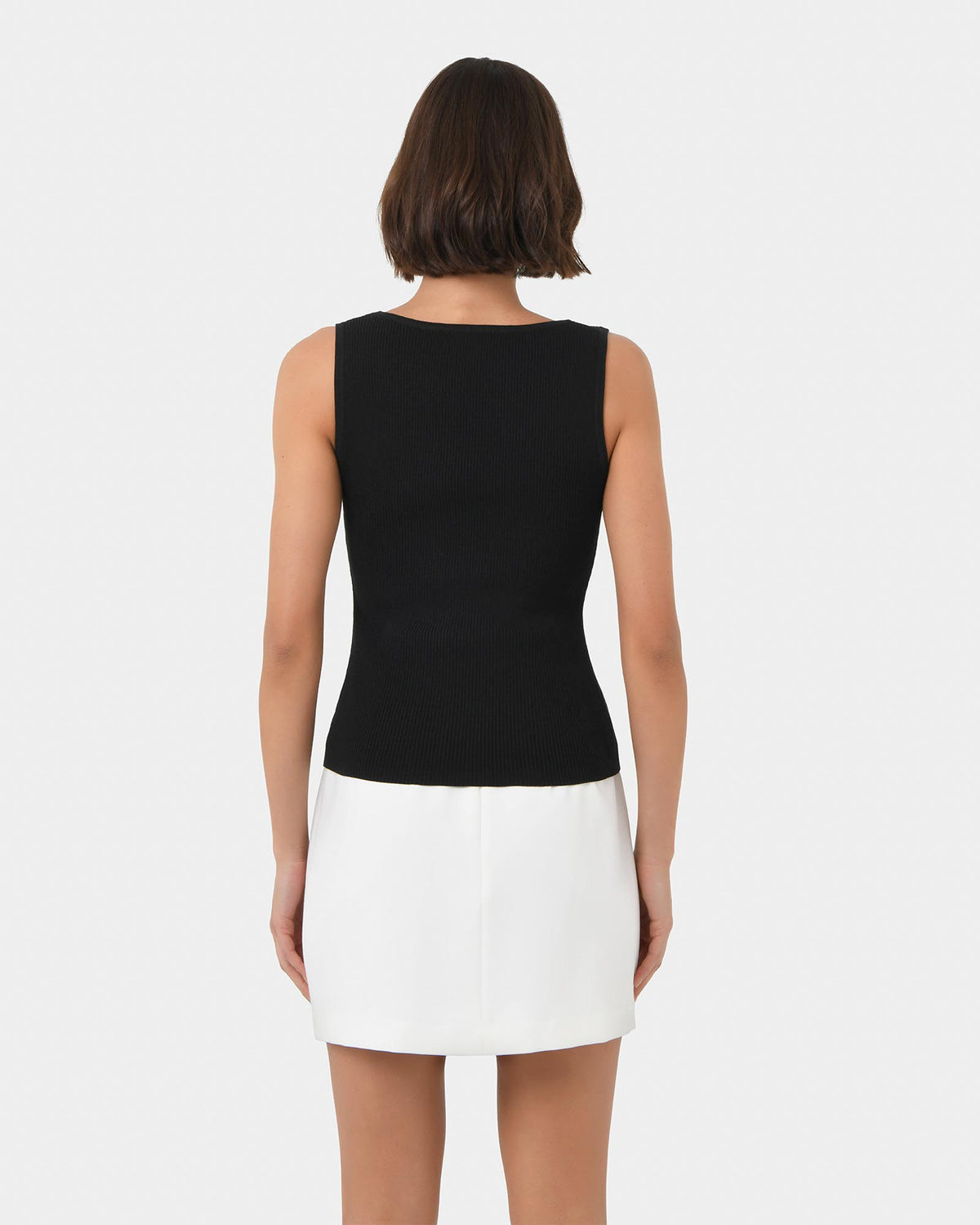 Vivi Rib Knit Tank Top in black — back view