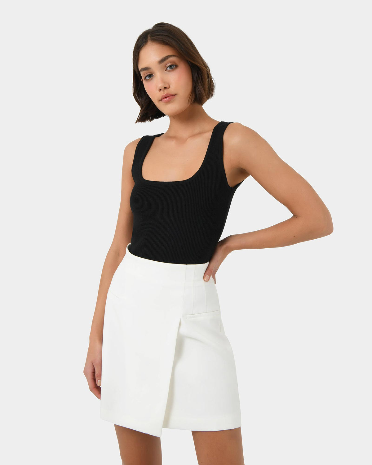 Vivi Rib Knit Tank Top in black — close-up view