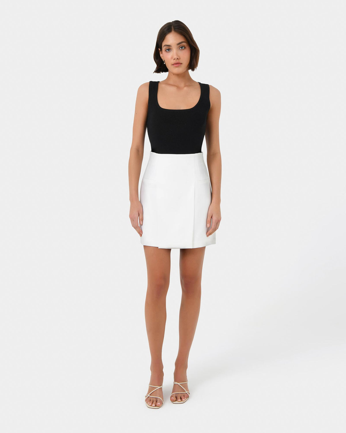 Vivi Rib Knit Tank Top in black — full-length view