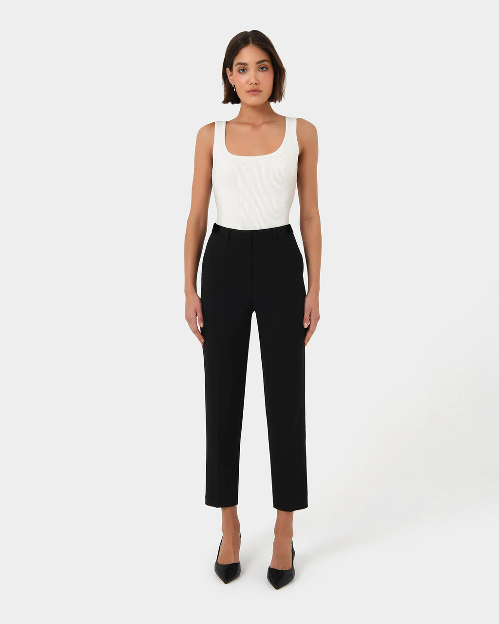 Vivi Rib Knit Tank Top in ivory — full-length view