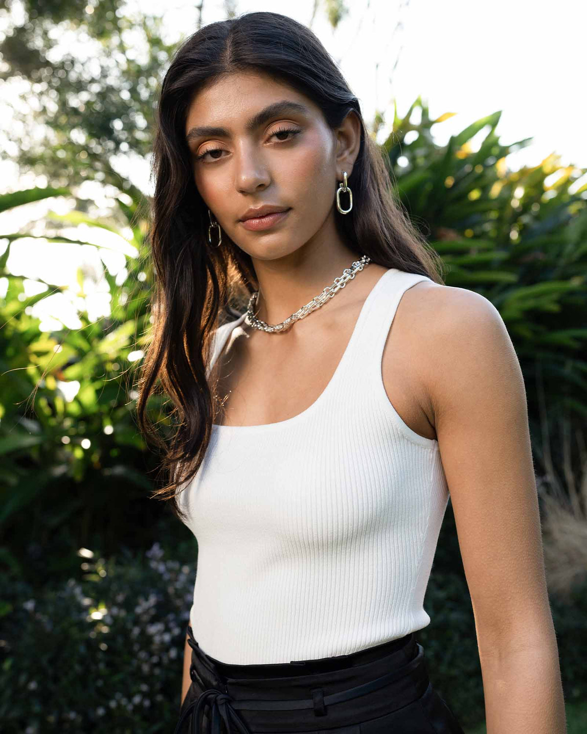 Vivi Rib Knit Tank Top in ivory — alternate view