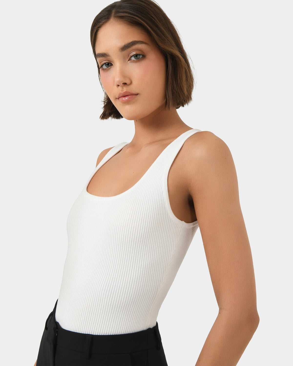 Vivi Rib Knit Tank Top in ivory — side view