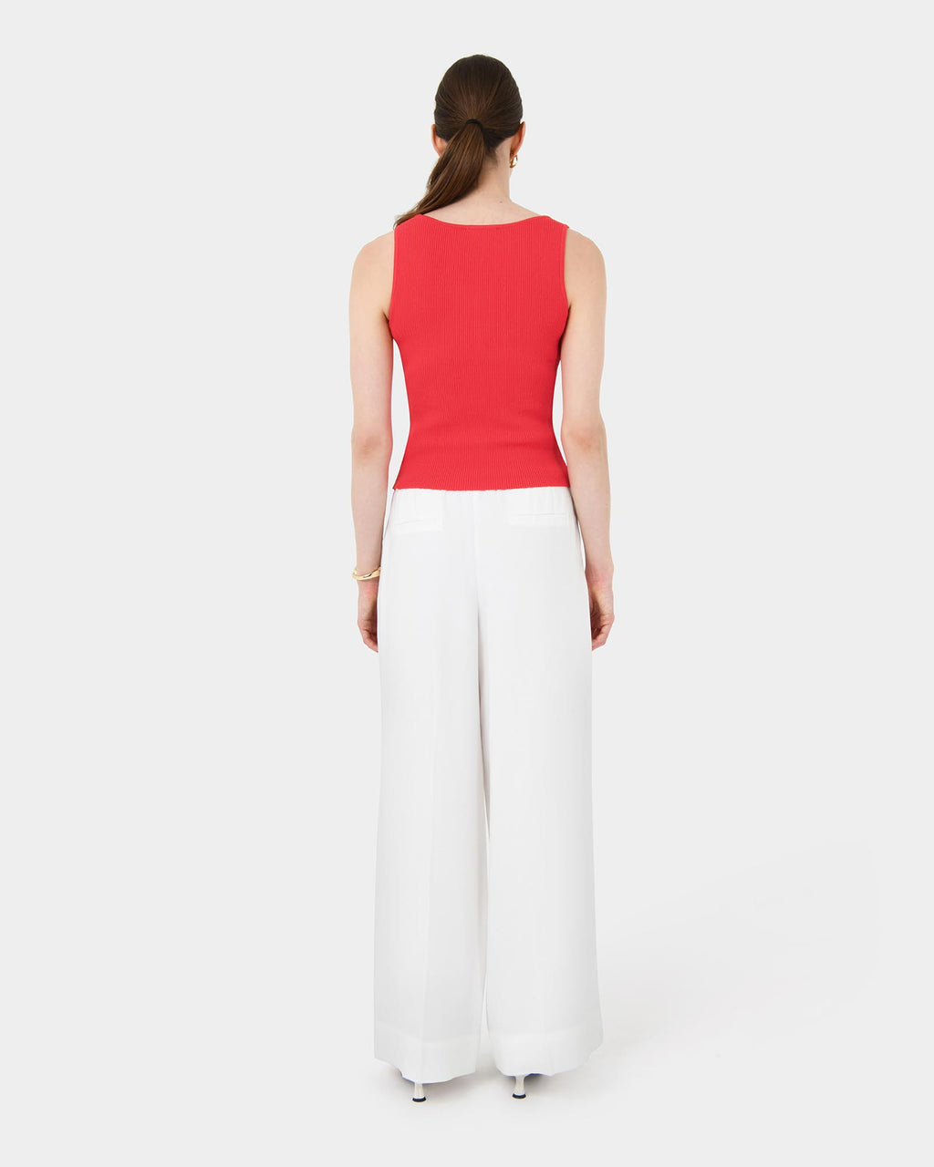 Vivi Rib Knit Tank Top in red — back view