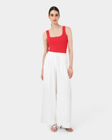 Vivi Rib Knit Tank Top in red — full-length view