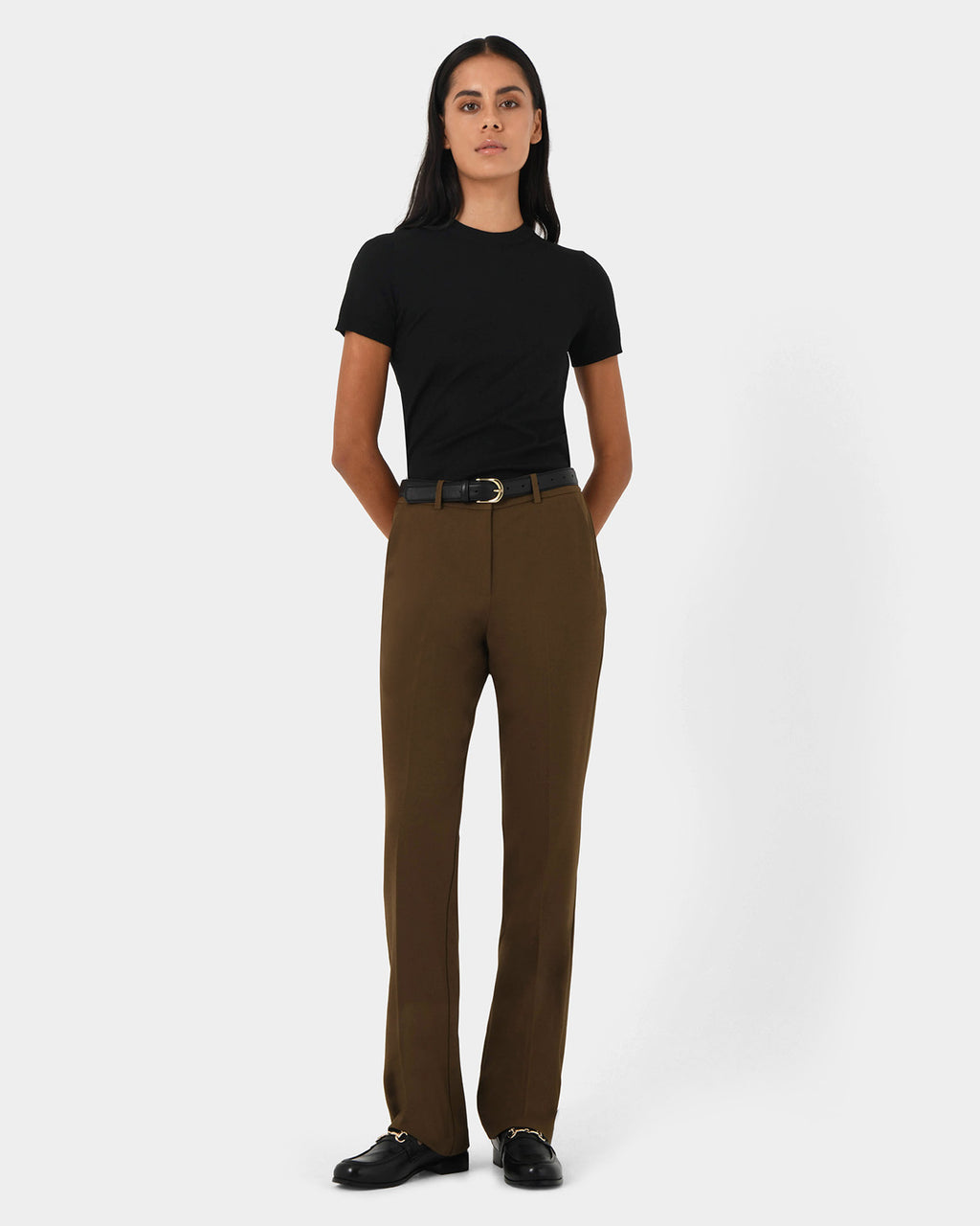 Hunter Slim Straight Pants in gold khaki — full-length view
