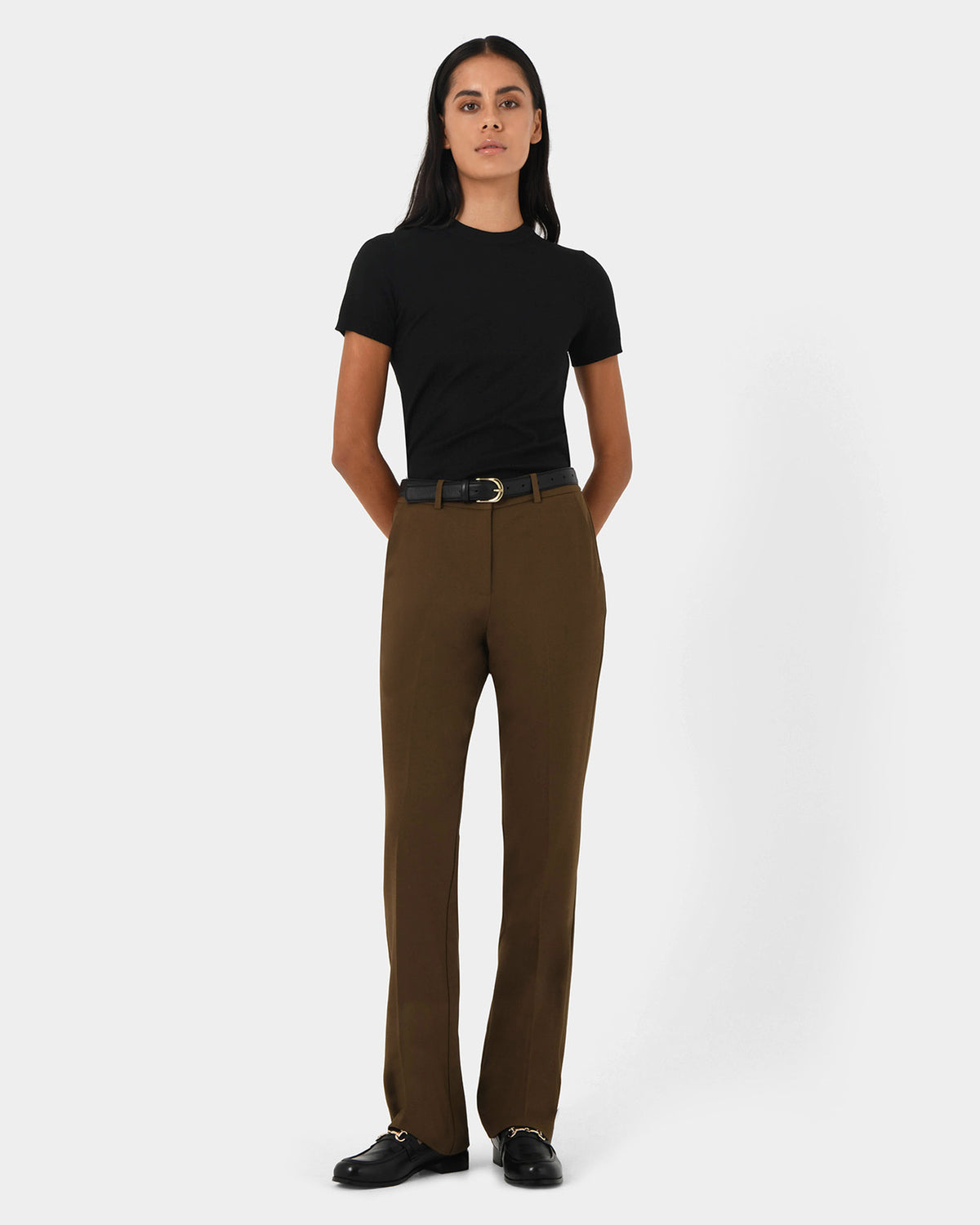 Hunter Slim Straight Pants in gold khaki — full-length view