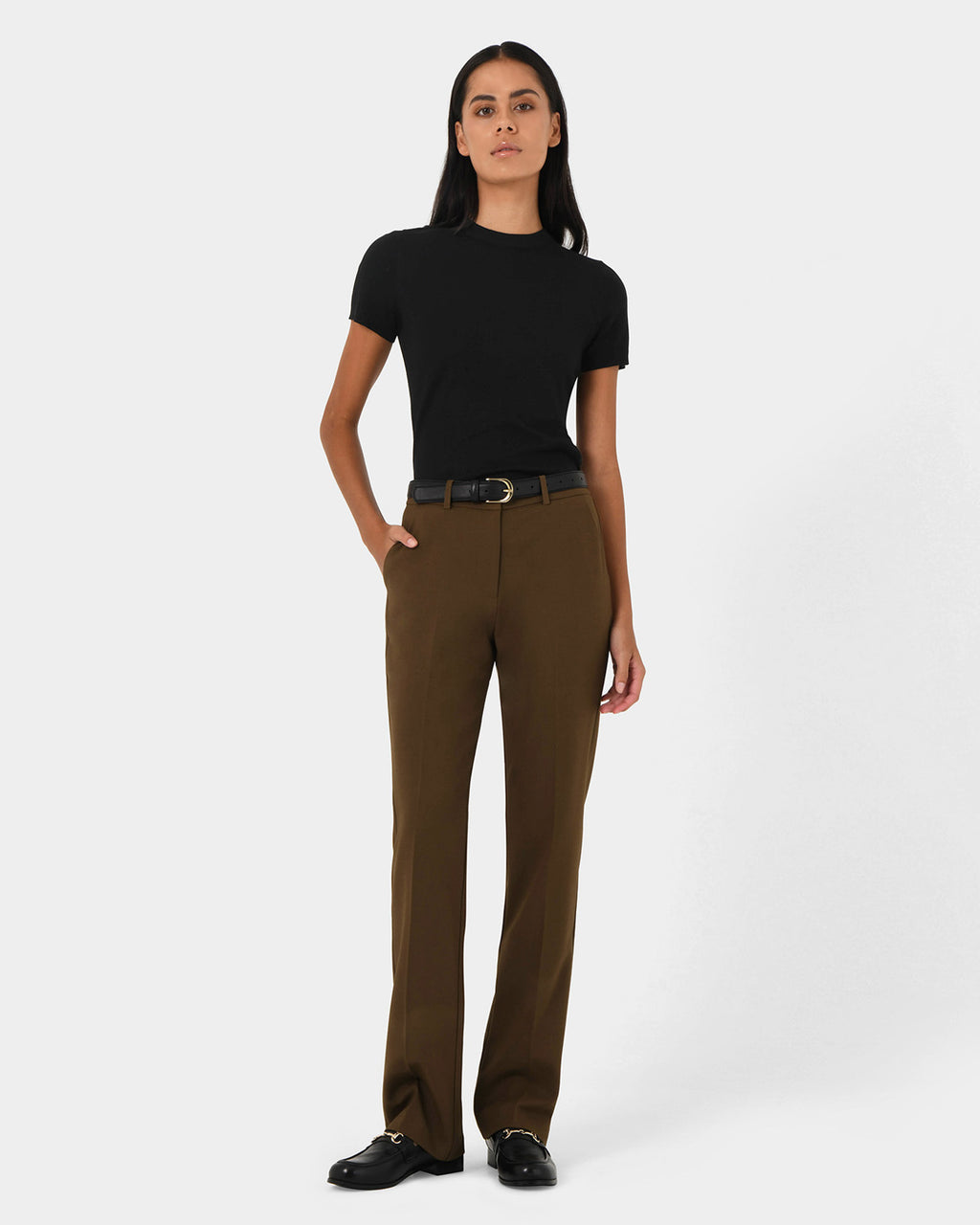 Hunter Slim Straight Pants in gold khaki — full-length view 2