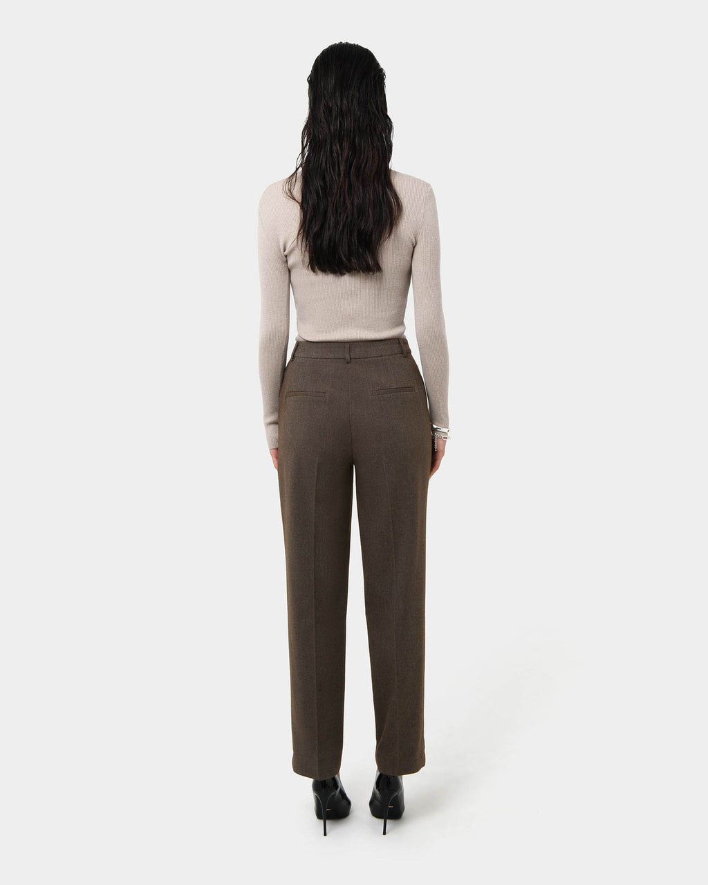 Aviya High Waisted Trouser in sepia — back view