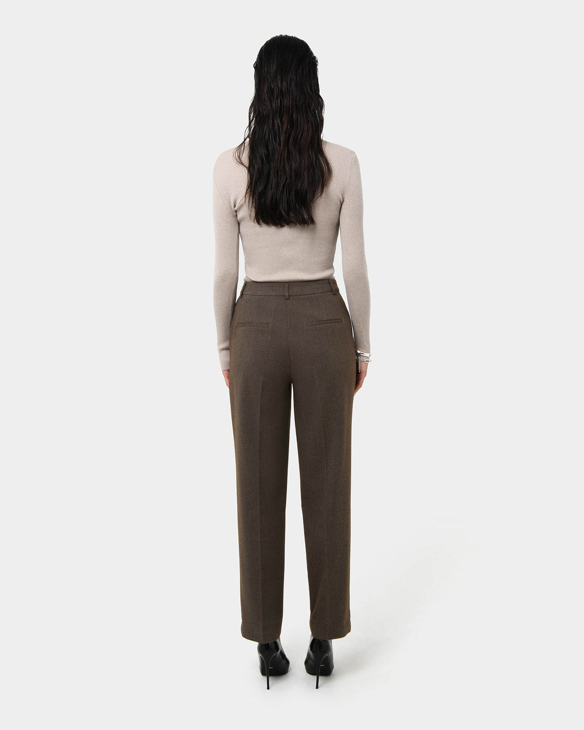 Aviya High Waisted Trouser in sepia — back view