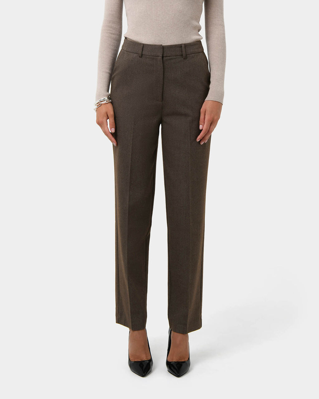Aviya High Waisted Trouser in sepia — close-up view