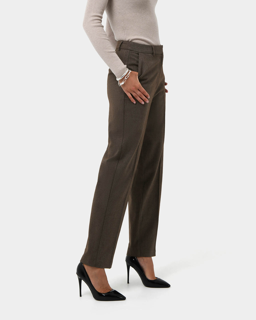 Aviya High Waisted Trouser in sepia — side view