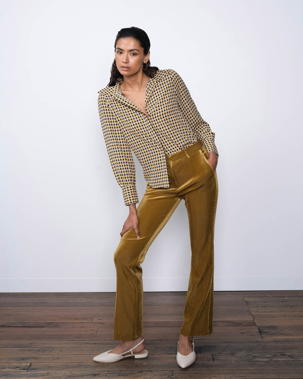 Rowan Corduroy Pants in dark olive — full-length view 2
