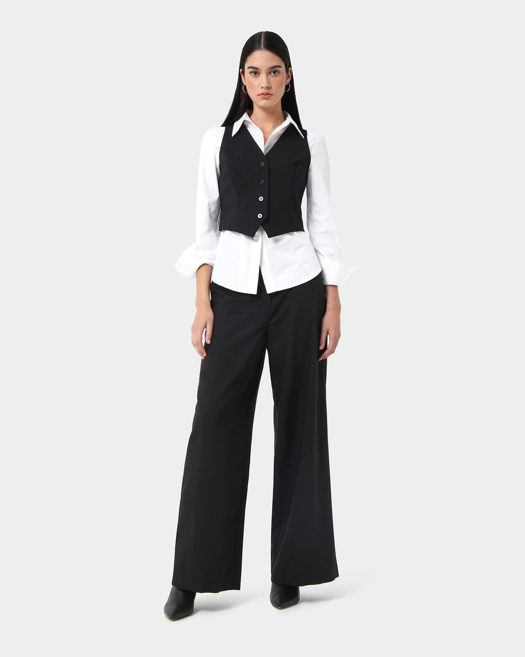 Star Wide Leg Trousers in black — full-length view