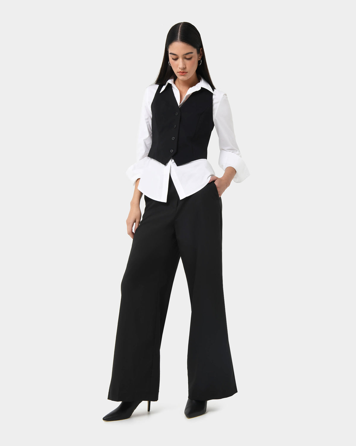 Star Wide Leg Trousers in black — full-length view 2