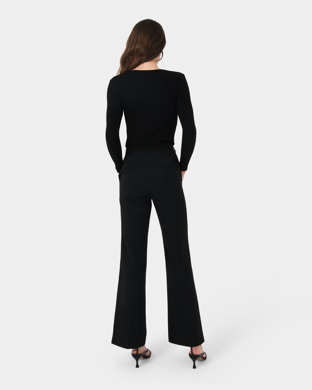 Clover Flare Leg Pants in black — back view