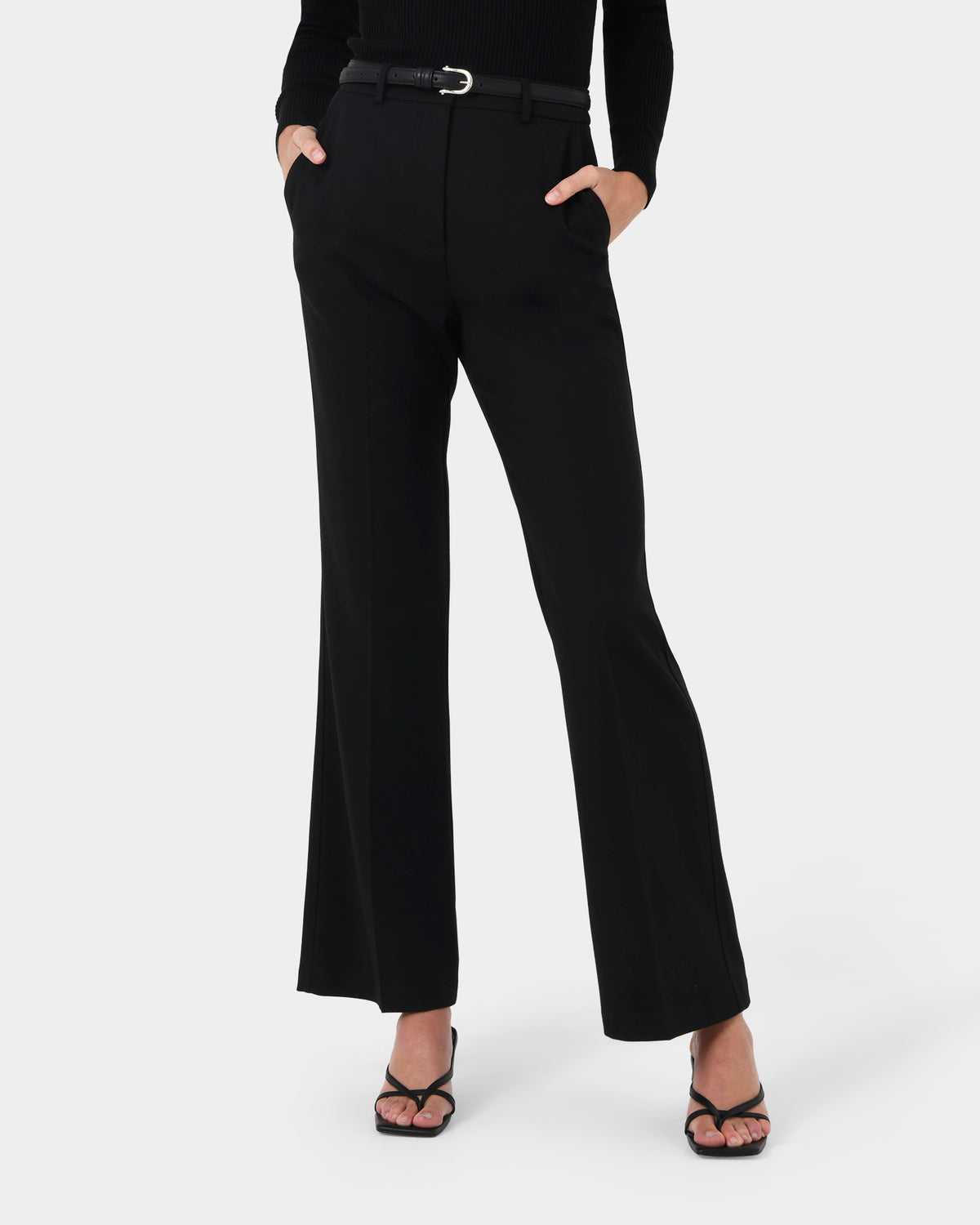 Clover Flare Leg Pants in black — close-up view