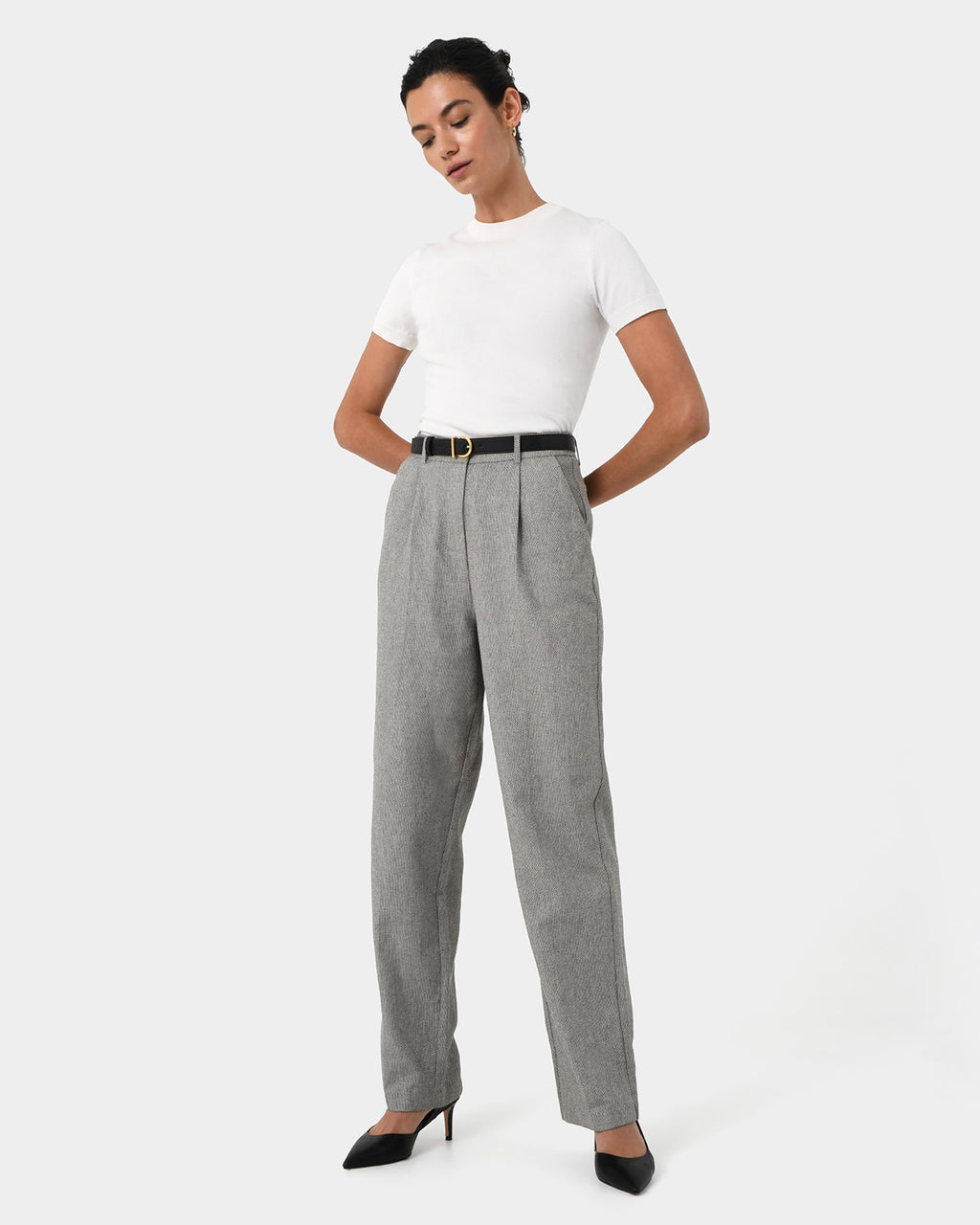 Adela Cotton Wide Leg Pants in grey — full-length view 2
