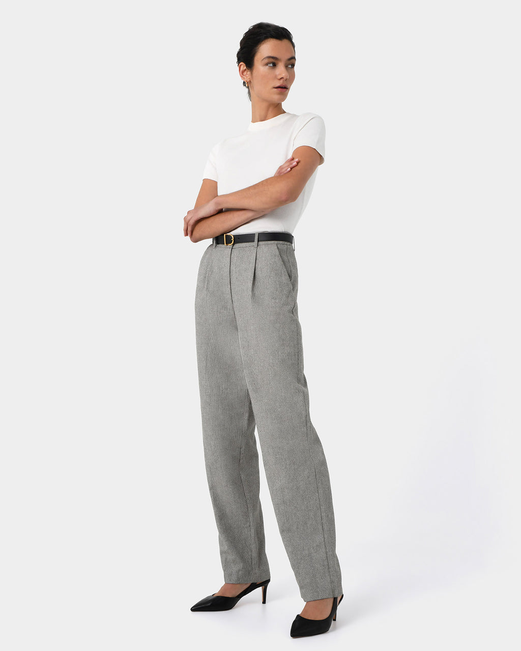Adela Cotton Wide Leg Pants in grey — side view