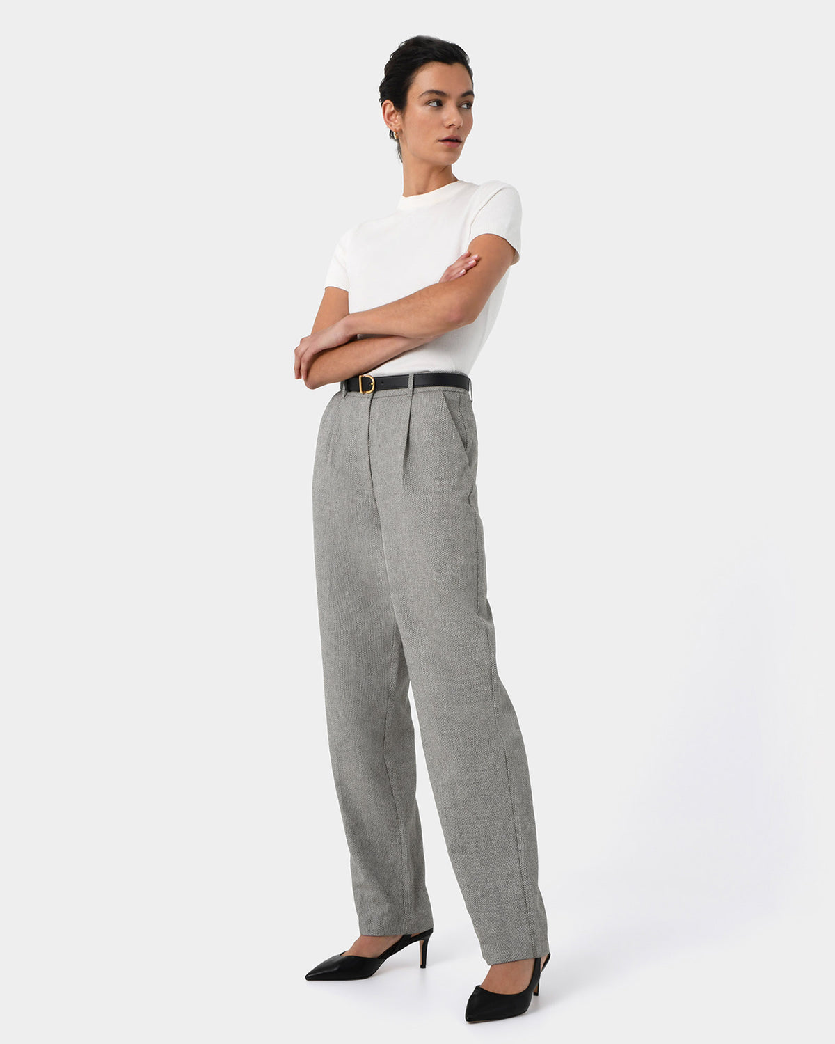 Adela Cotton Wide Leg Pants in grey — side view