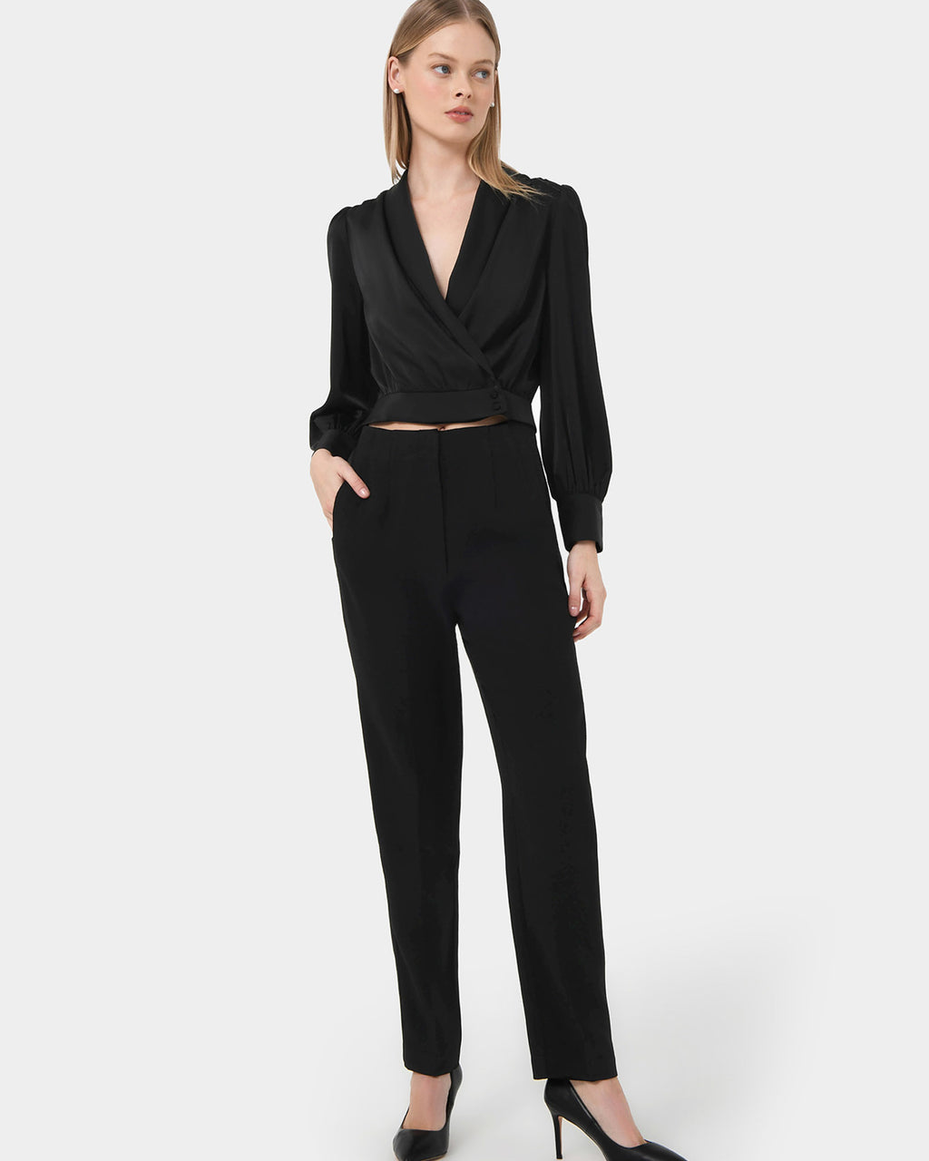 Rylan Tapered Pants in black — full-length view
