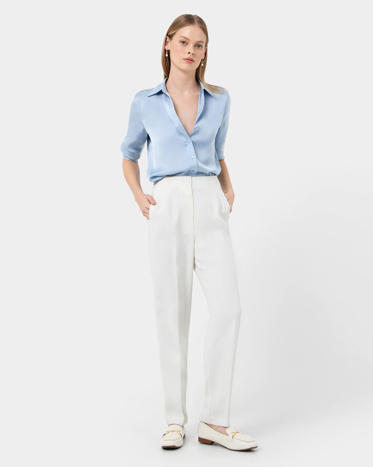 Rylan Tapered Pants in ivory — full-length view