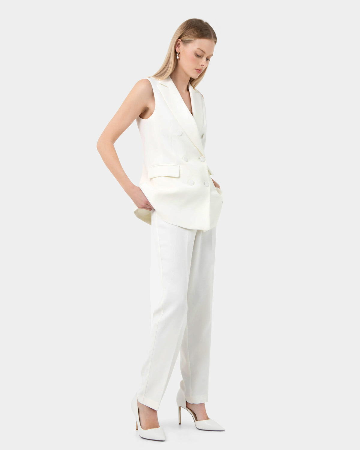 Rylan Tapered Pants in ivory — side view 2