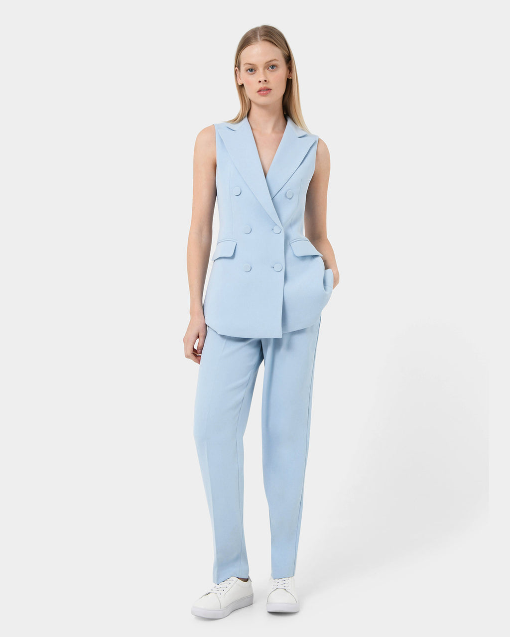 Rylan Tapered Pants in sky blue — full-length view 3