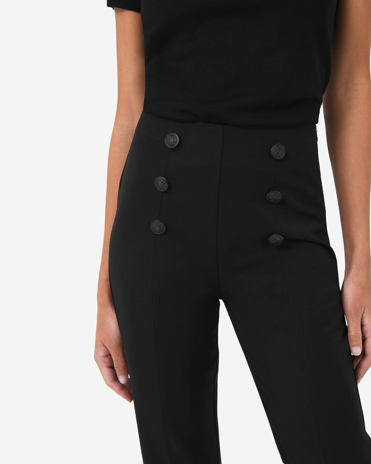 Emory Split Hem Pants in black — fabric detail