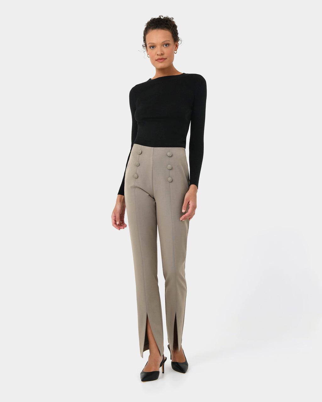 Emory Split Hem Pants in vintage khaki — full-length view