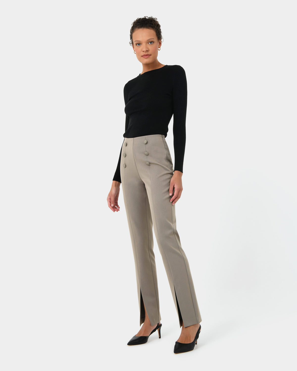 Emory Split Hem Pants in vintage khaki — full-length view 2