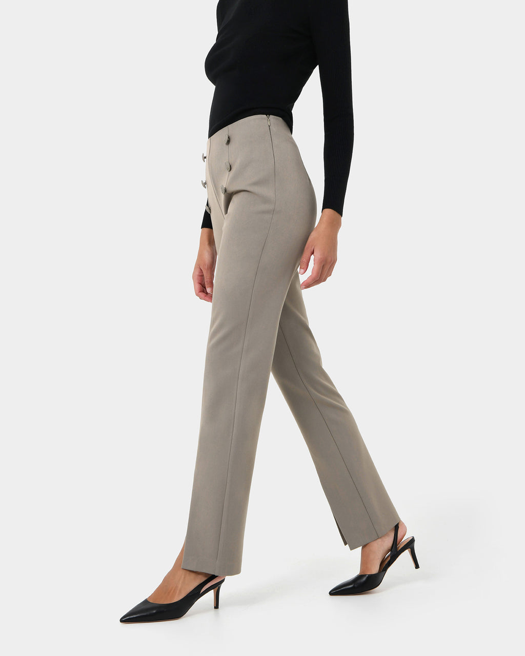 Emory Split Hem Pants in vintage khaki — side view