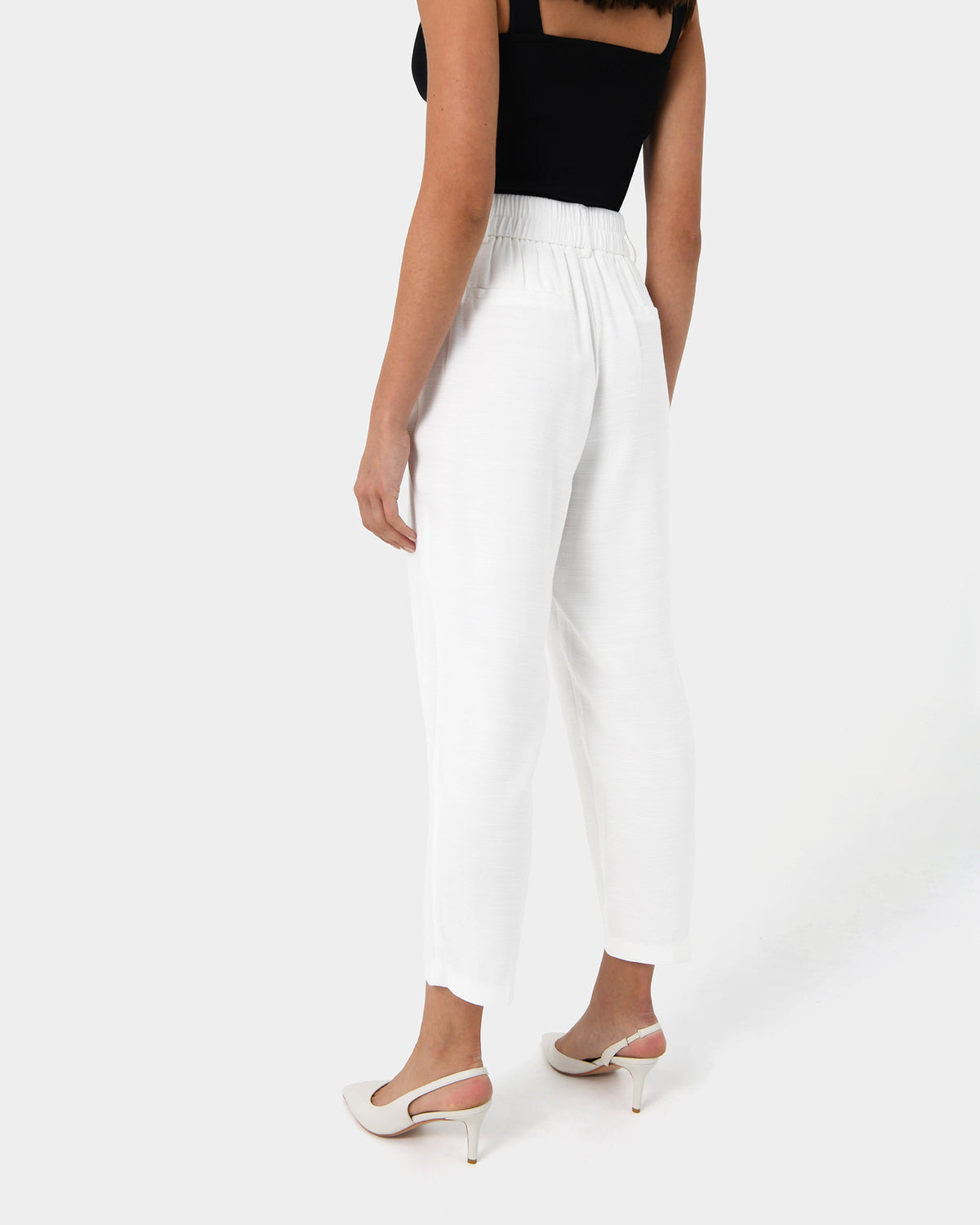Indigo Elastic Waist Pant in white — back view