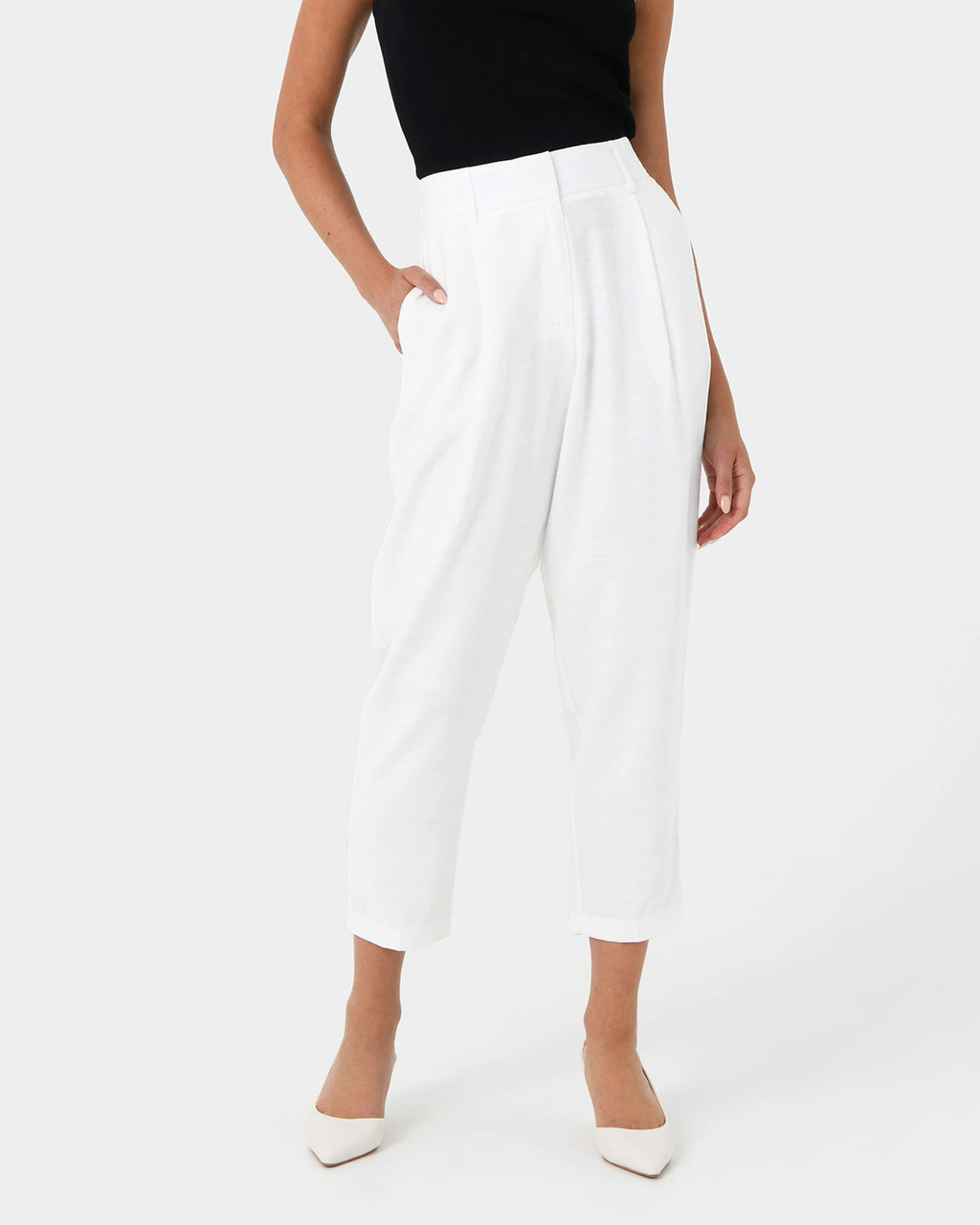 Indigo Elastic Waist Pant in white — close-up view