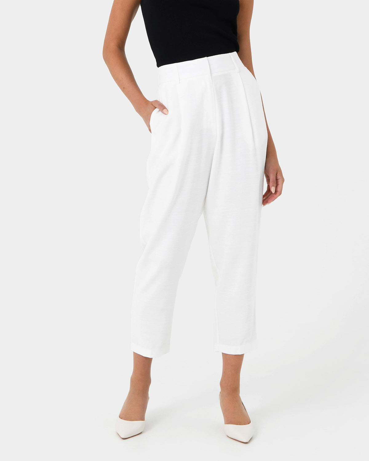 Indigo Elastic Waist Pant in white — close-up view