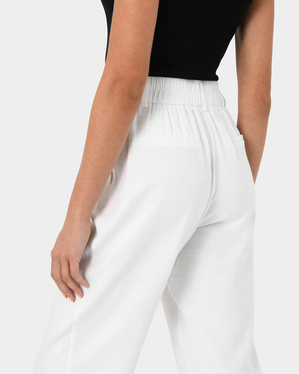 Indigo Elastic Waist Pant in white — fabric detail