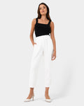 Indigo Elastic Waist Pant in white — full-length view