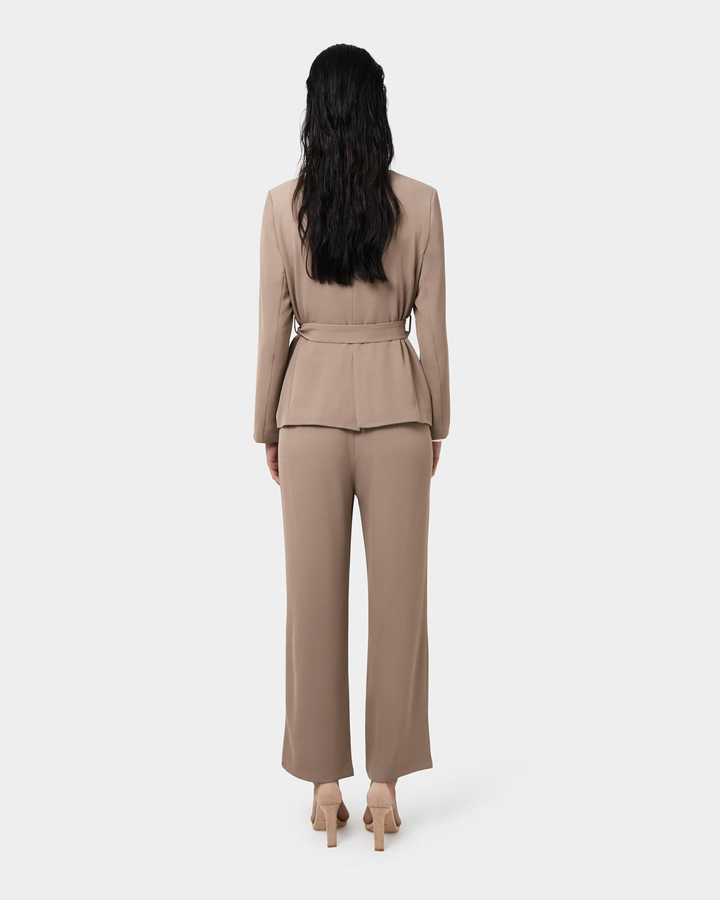 Rain Elastic Waist Pants in camel — back view